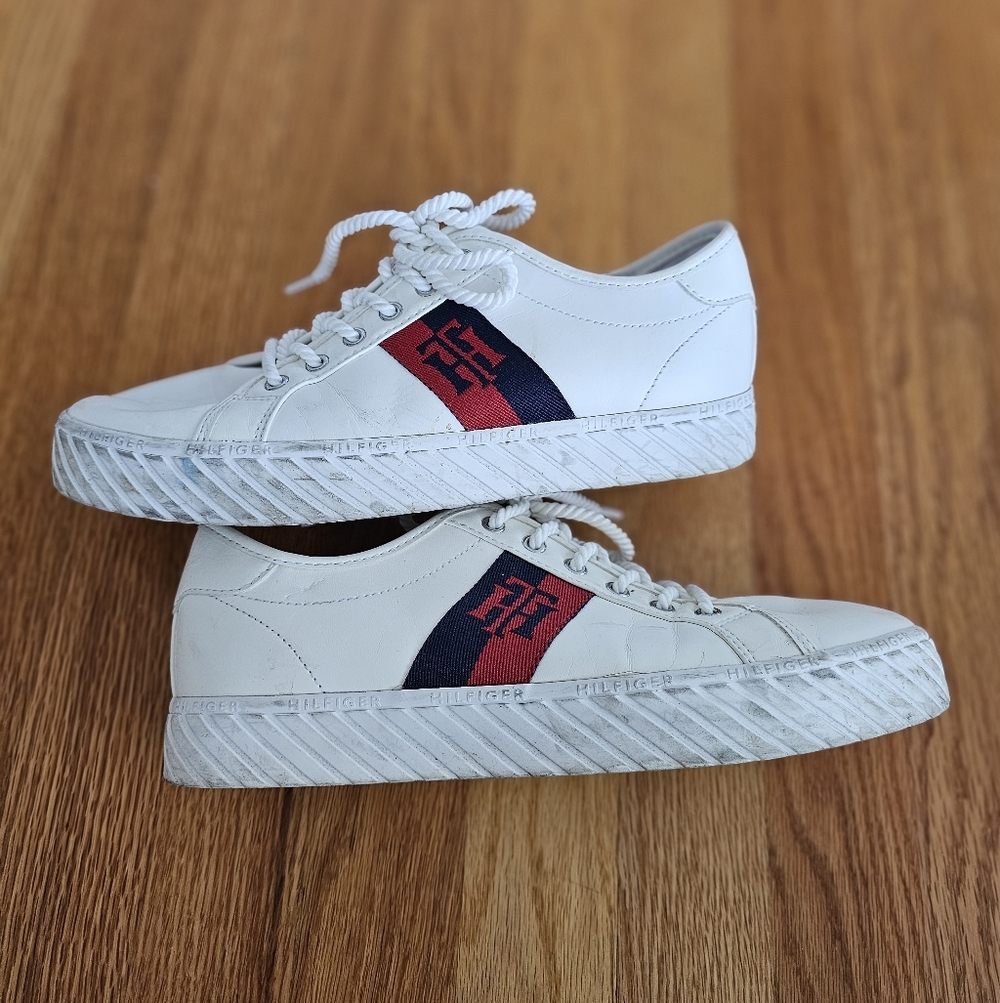Tommy Hilfiger White Sneakers with Red and Blue Logo